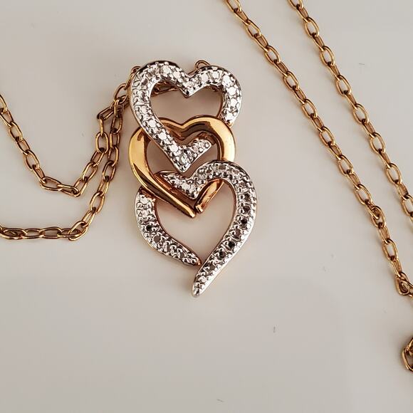 VTG PAJ BB Triple Heart Necklace Gold Tone Silver Tone Classic and Romantic‎ - Picture 3 of 8